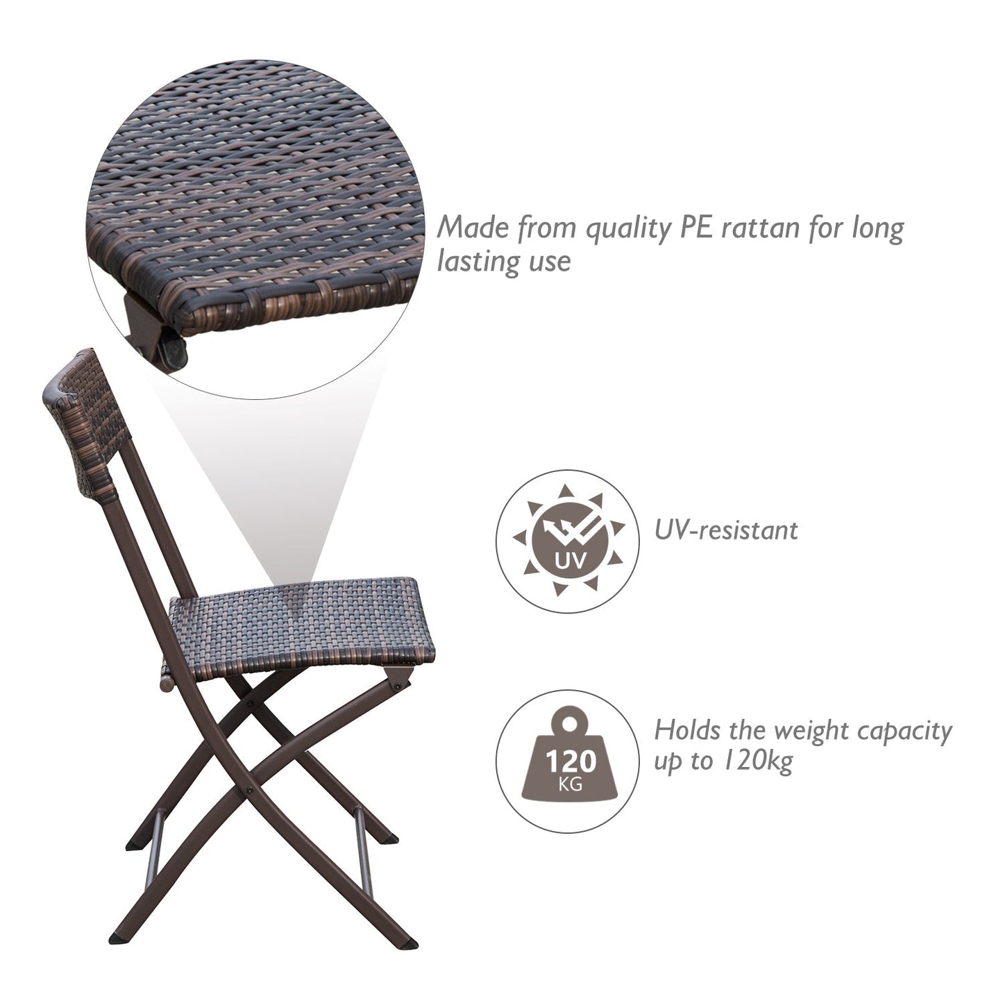 2 Seater Wicker Rattan Bistro Set-Brown