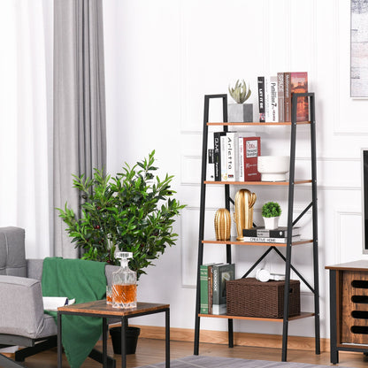 Four-Tier Metal Frame Minimal Shelving Unit - Wood-Effect