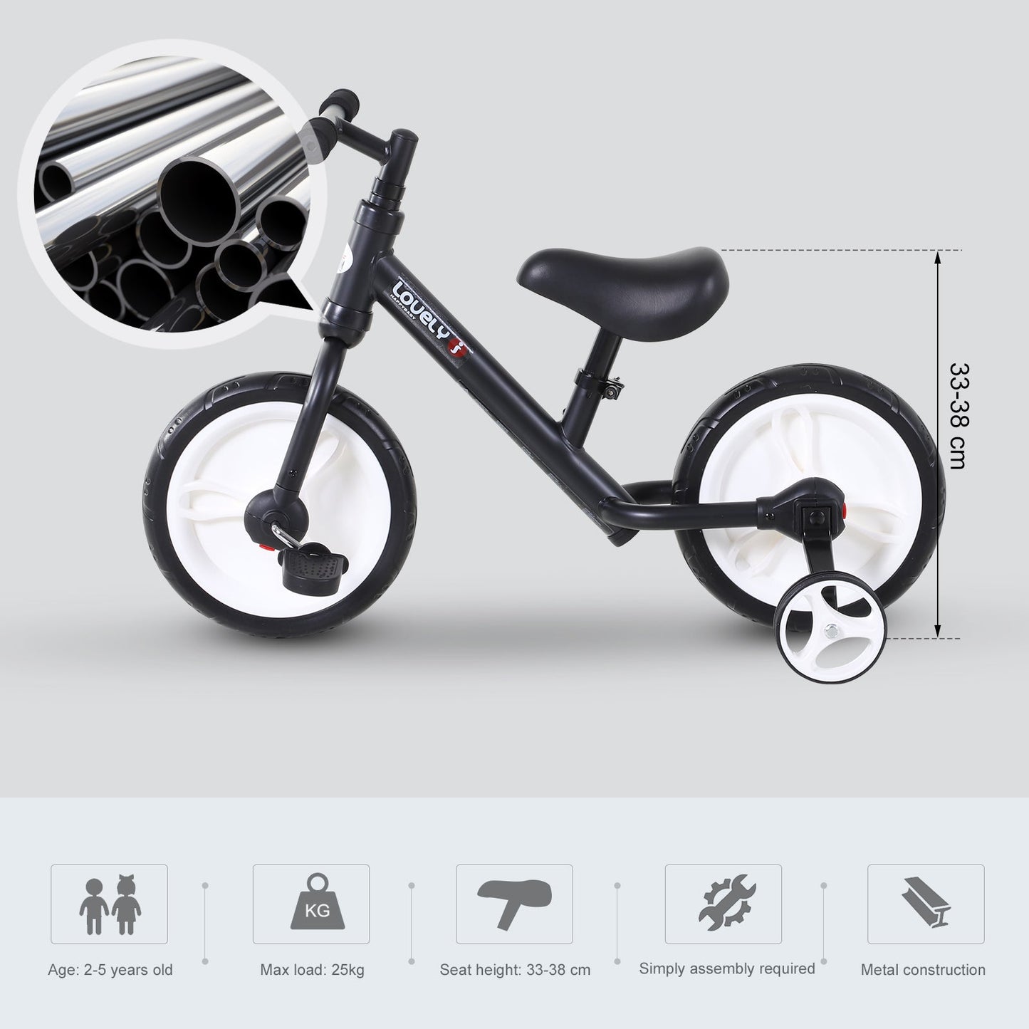 PP Toddlers Removable Stabiliser Kids Balance Bike Black