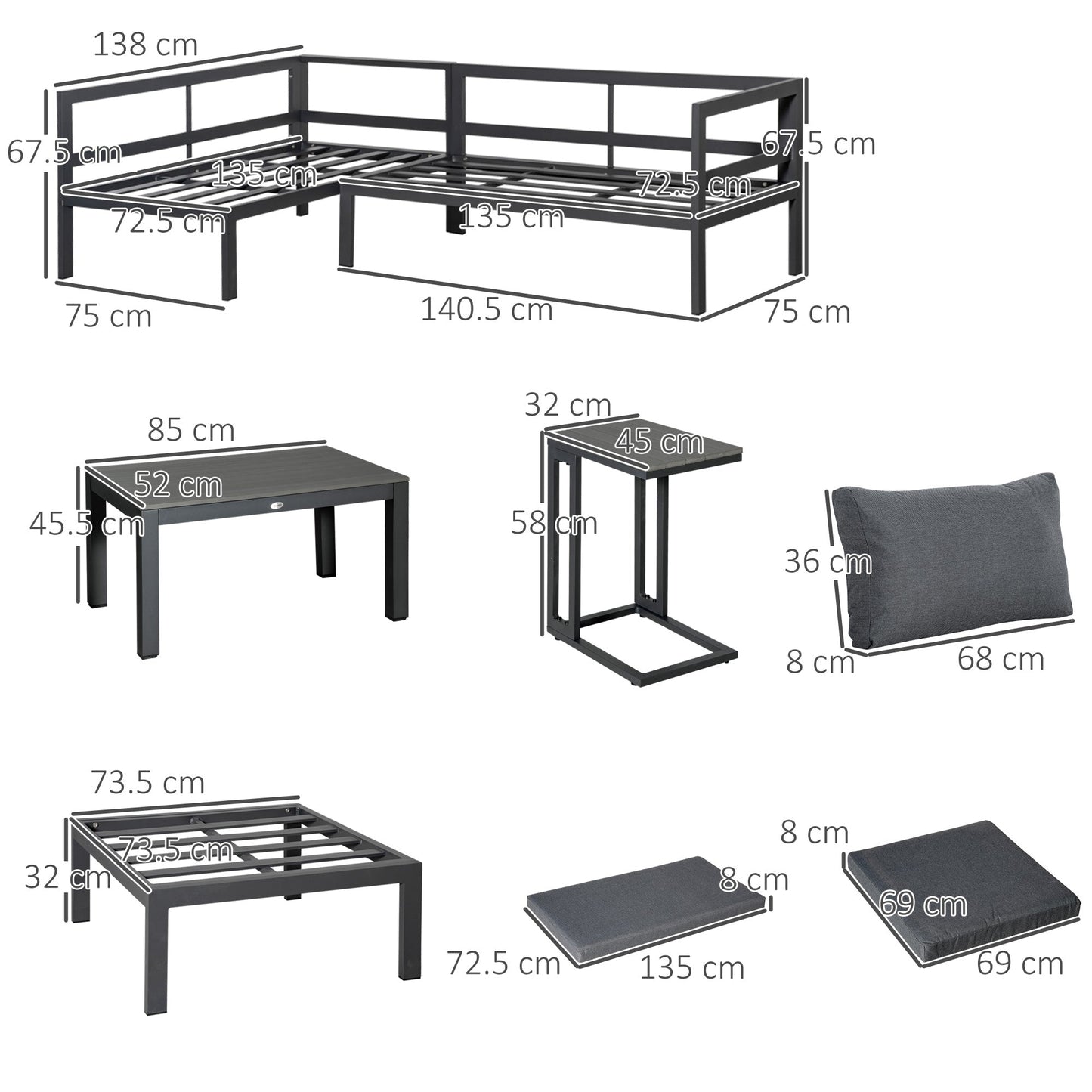 Outsunny 5-Piece L-Shaped Garden Furniture Set