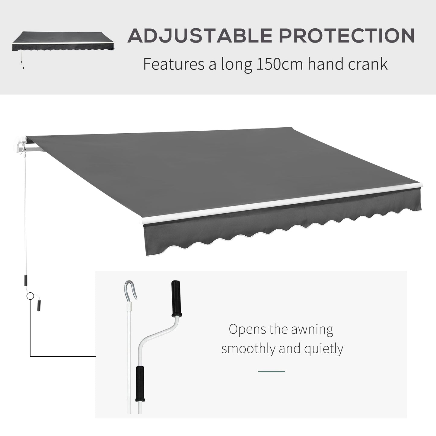 3.5M x 2.5M Manual Awning Canopy Retractable Sun Shade Shelter for Garden Patio