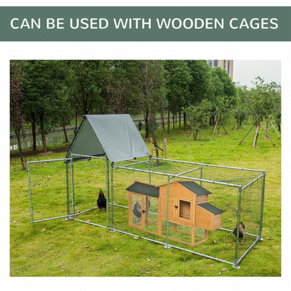 PawHut Walk In Chicken Run Galvanized Chicken Coop Hen House w/ Water-Resist Cover