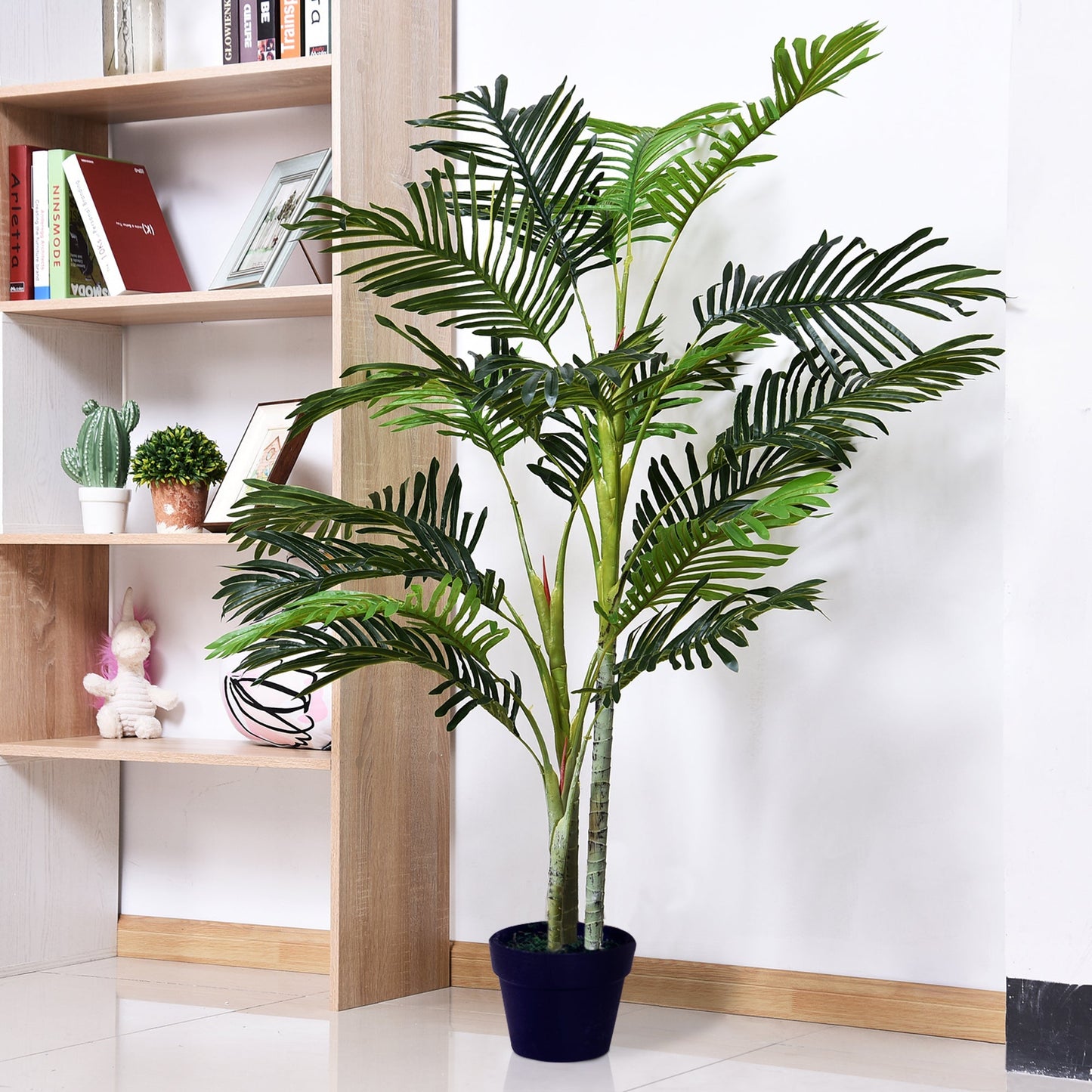 150cm5ft Artificial Palm Tree Decorative Indoor Faux Green Plant w/Leaves Home Décor Tropical Potted Home Office