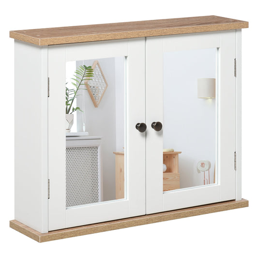 kleankin Bathroom Mirror Cabinet Wall Mounted Storage Cupboard with Double Door and Adjustable Shelf