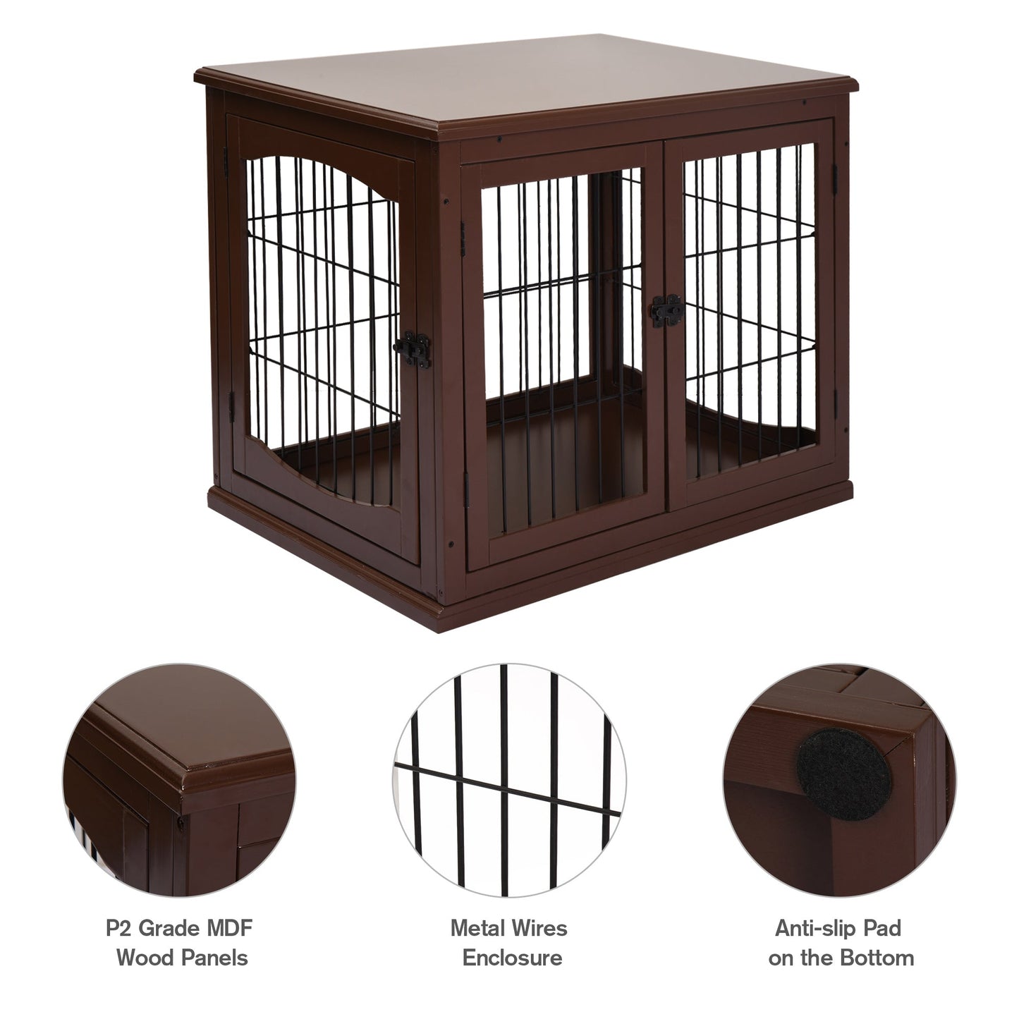 PawHut Small Dogs 3-Door Medium-density fibreboard Indoor Cage Brown