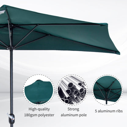 2.7m Balcony Half Parasol 5 Steel Ribs Construction Garden Outdoor Umbrella Green