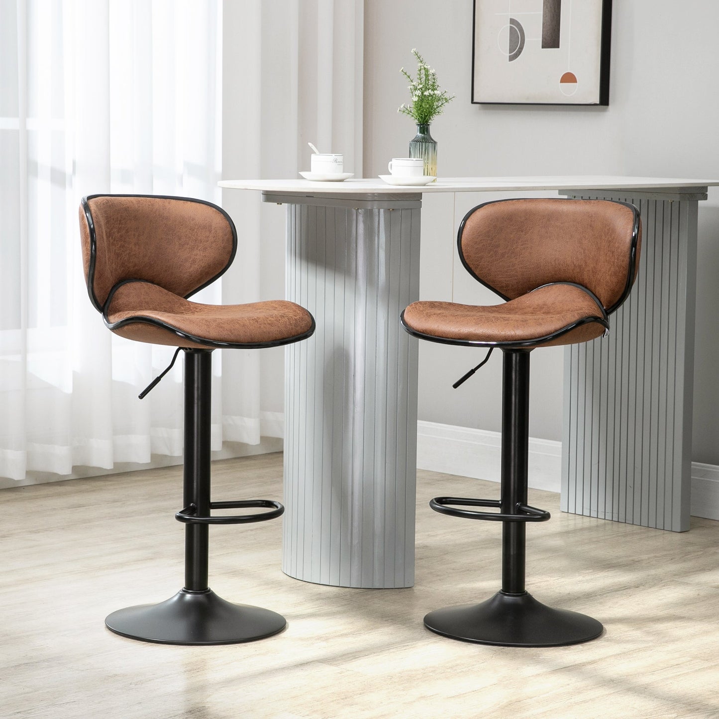 Bar Stool Set of 2 Microfiber Cloth Adjustable Height Armless Chairs with Swivel Seat