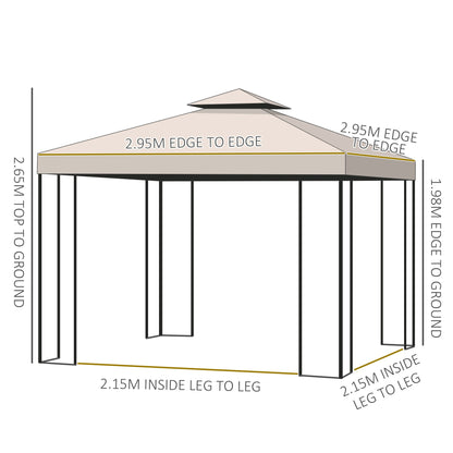 3 x 3 m Garden Metal Gazebo Marquee Patio Wedding Party Tent Canopy Shelter with Pavilion Sidewalls Beige