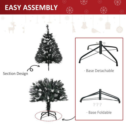 Homcom 4 Foot Artificial Snow Dipped Christmas Tree Xmas Pencil Tree Holiday Home Indoor Decoration with Foldable Feet Dark Green