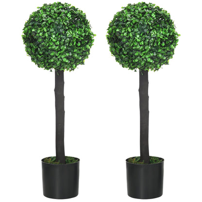 Set of 2 Artificial Plants Boxwood Ball Trees in Pot Fake Plants for Home Indoor Outdoor Decor