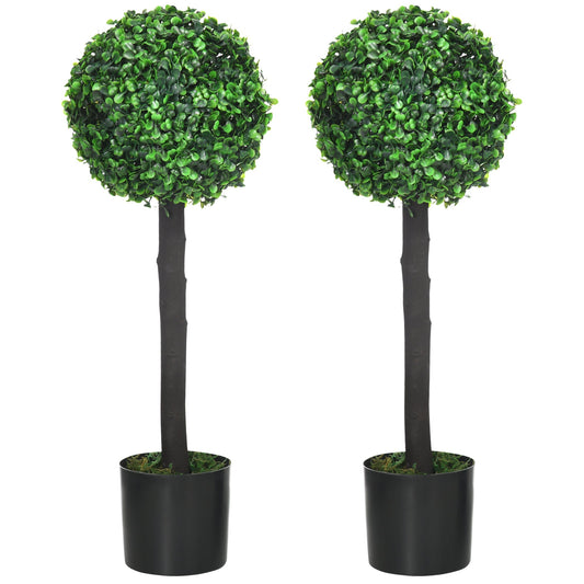 Set of 2 Artificial Plants Boxwood Ball Trees in Pot Fake Plants for Home Indoor Outdoor Decor