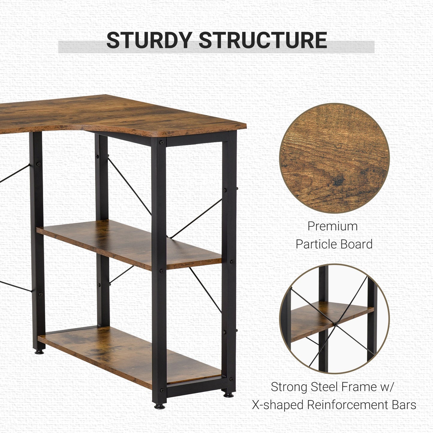 L-Shaped Computer Desk Home Office Corner Desk Study Workstation Table with 2 Shelves