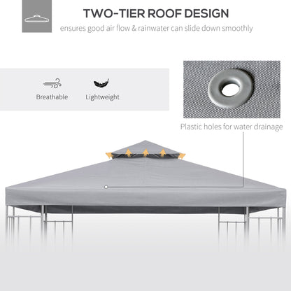 3M Gazebo Top Cover Double Tier Canopy Replacement Pavilion Roof Light Grey