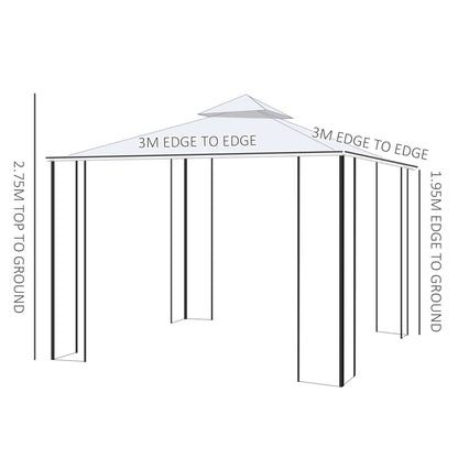 3Mx3M Garden Gazebo Double Top Outdoor Canopy Patio Event Party Wedding Tent Backyard Sun Shade with Netting - Cream White