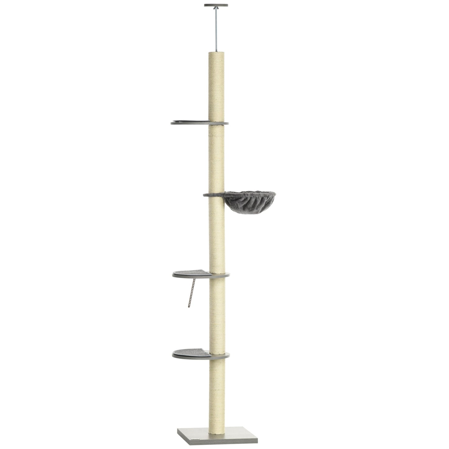 PawHut 250cm Floor to Ceiling Cat Tree with Hammock