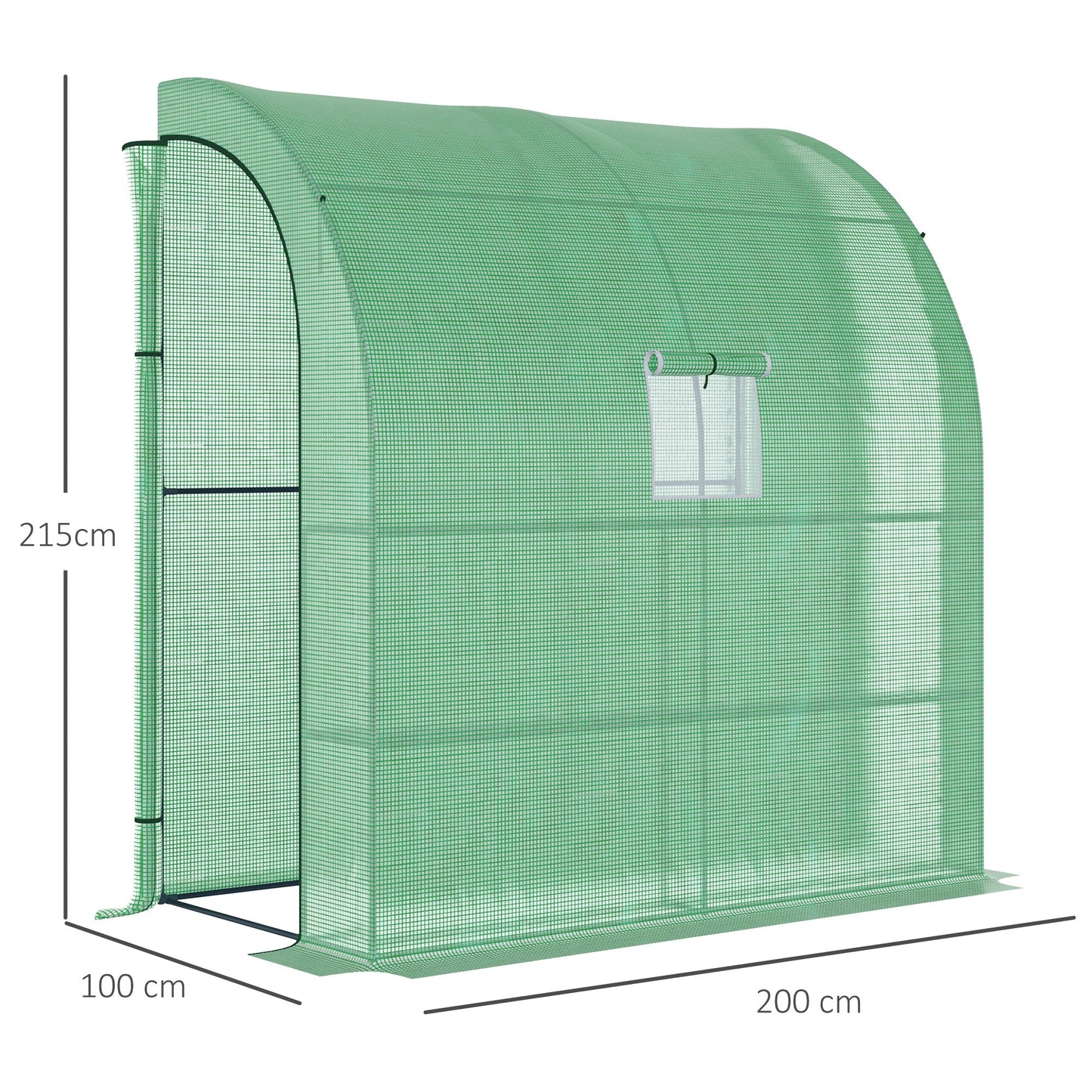 Walk-In Lean to Wall Greenhouse with Windows and Doors 2 Tiers 4 Wired Shelves 200L x 100W x 215H cm Green