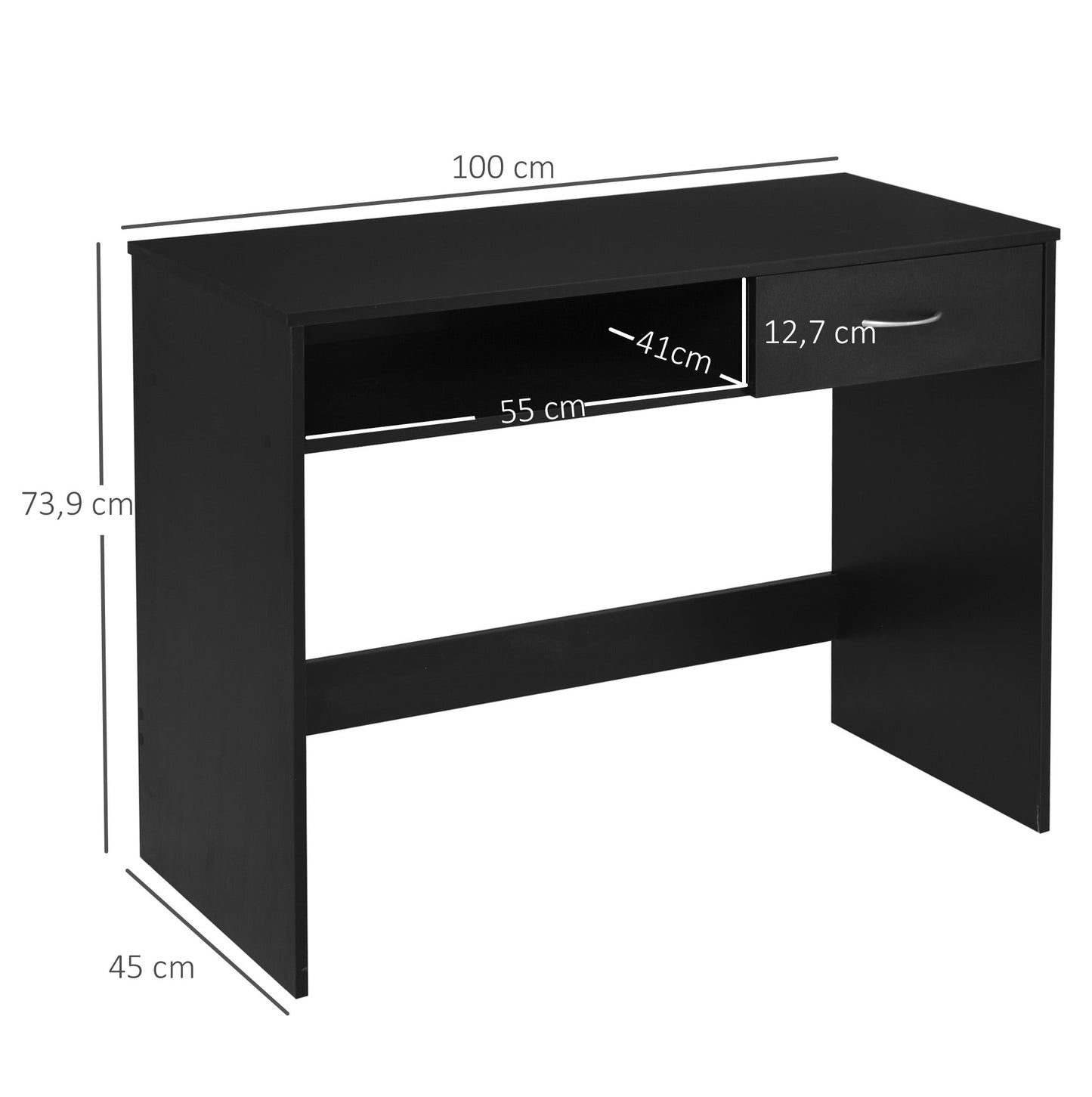 Homcom Compact Computer Desk Study Table With Drawer And Storage Compartment Writing Workstation Black