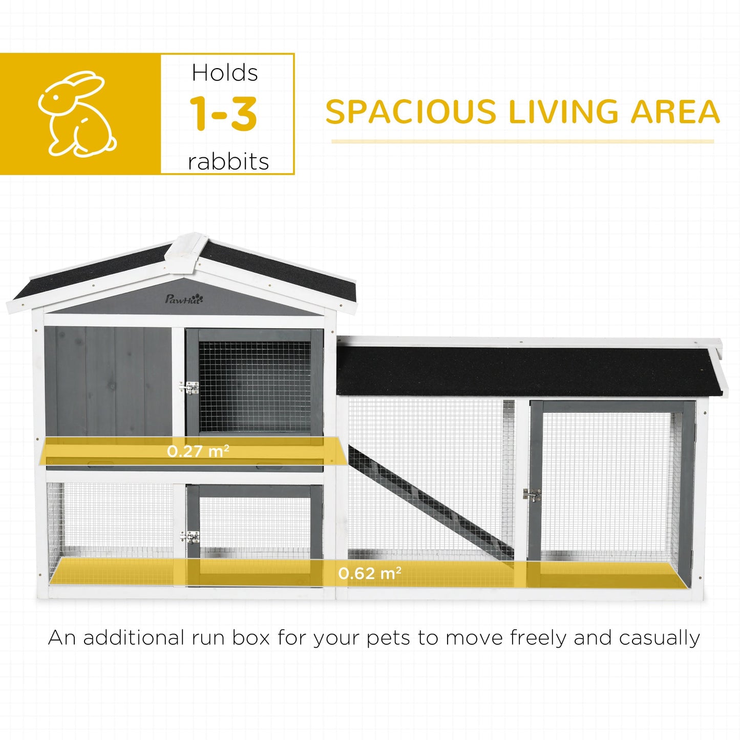 PawHut 2 Tier Wooden Rabbit Hutch Small Animal House with Run Box Slide-out Tray Ramp