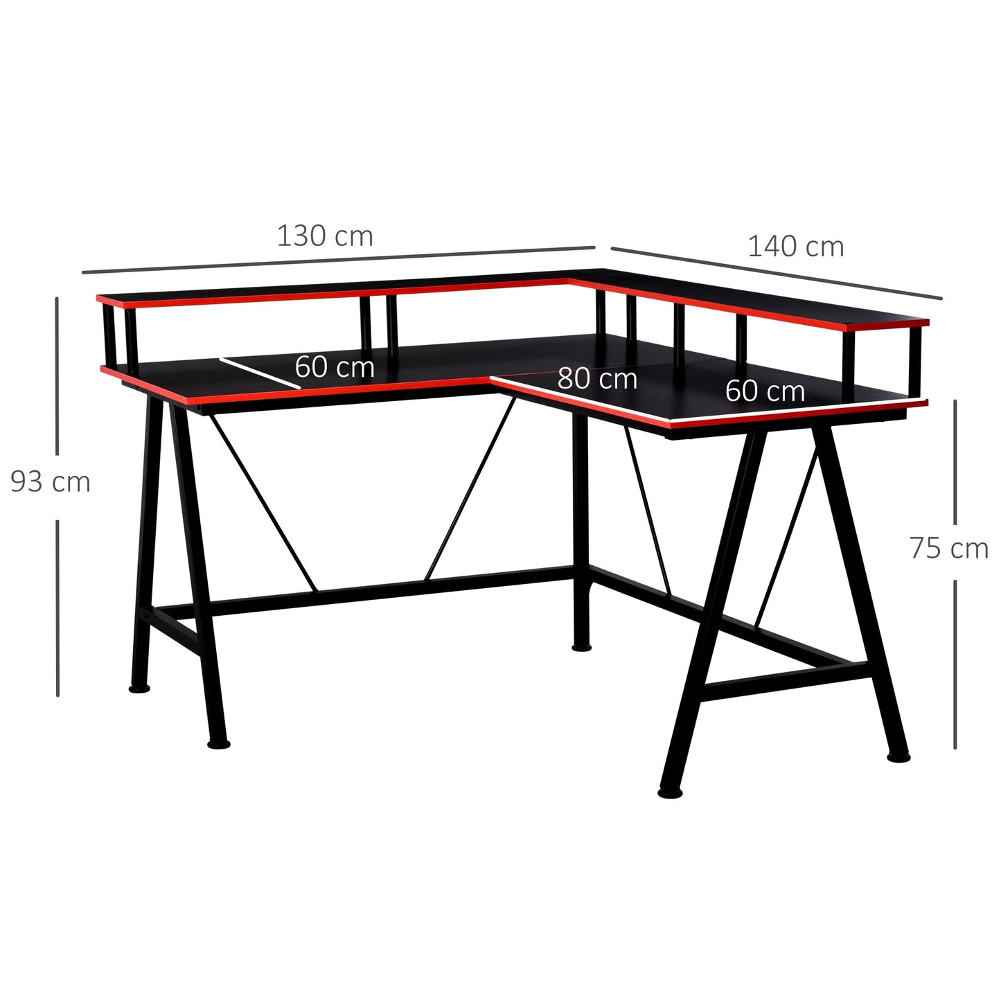 L-Shape Corner Gaming Desk Computer Table with Elevated Monitor Shelf Workstation