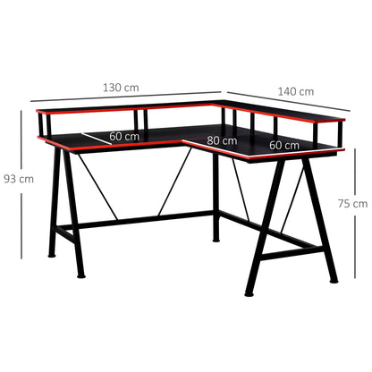 L-Shape Corner Gaming Desk Computer Table with Elevated Monitor Shelf Workstation