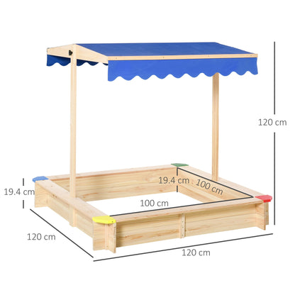 Outsunny Square Wooden Kids Sandpit Children Cabana Sandbox Outdoor Backyard Playset