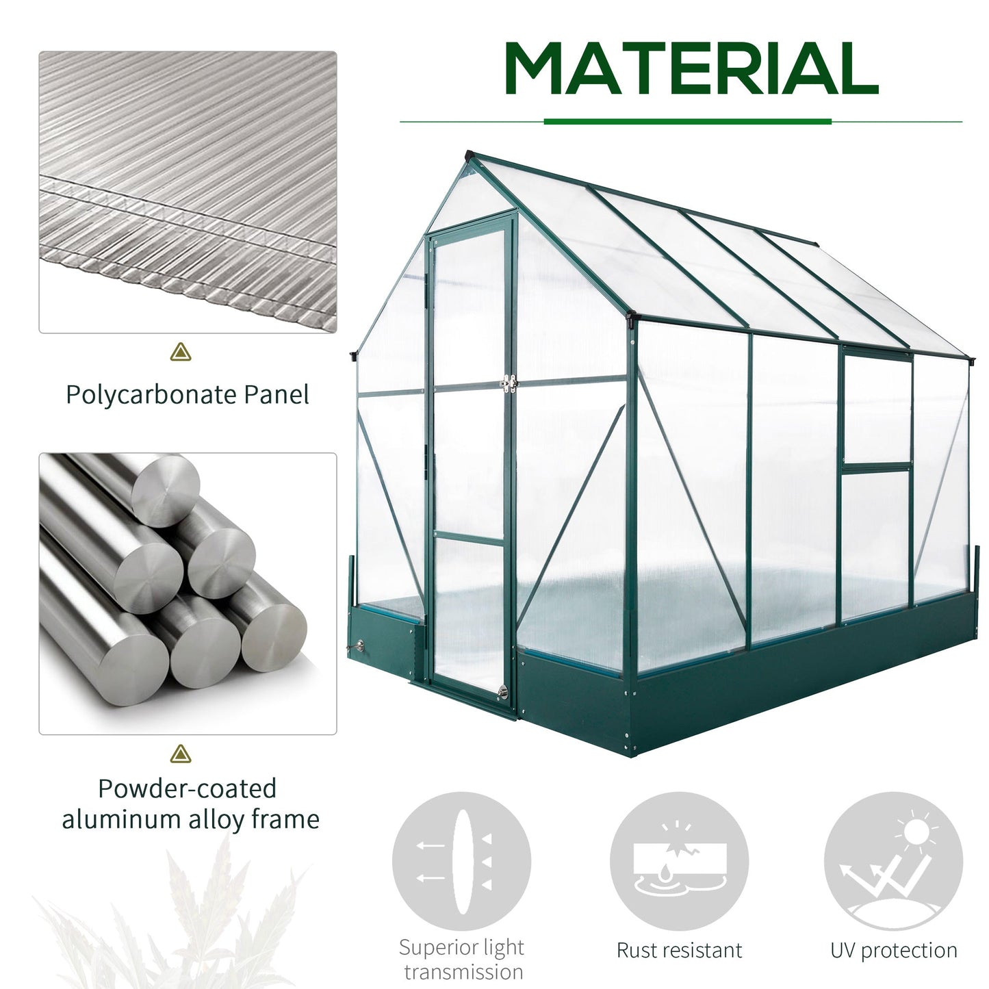 Garden Walk-in Aluminium Greenhouse Polycarbonate with Plant Bed