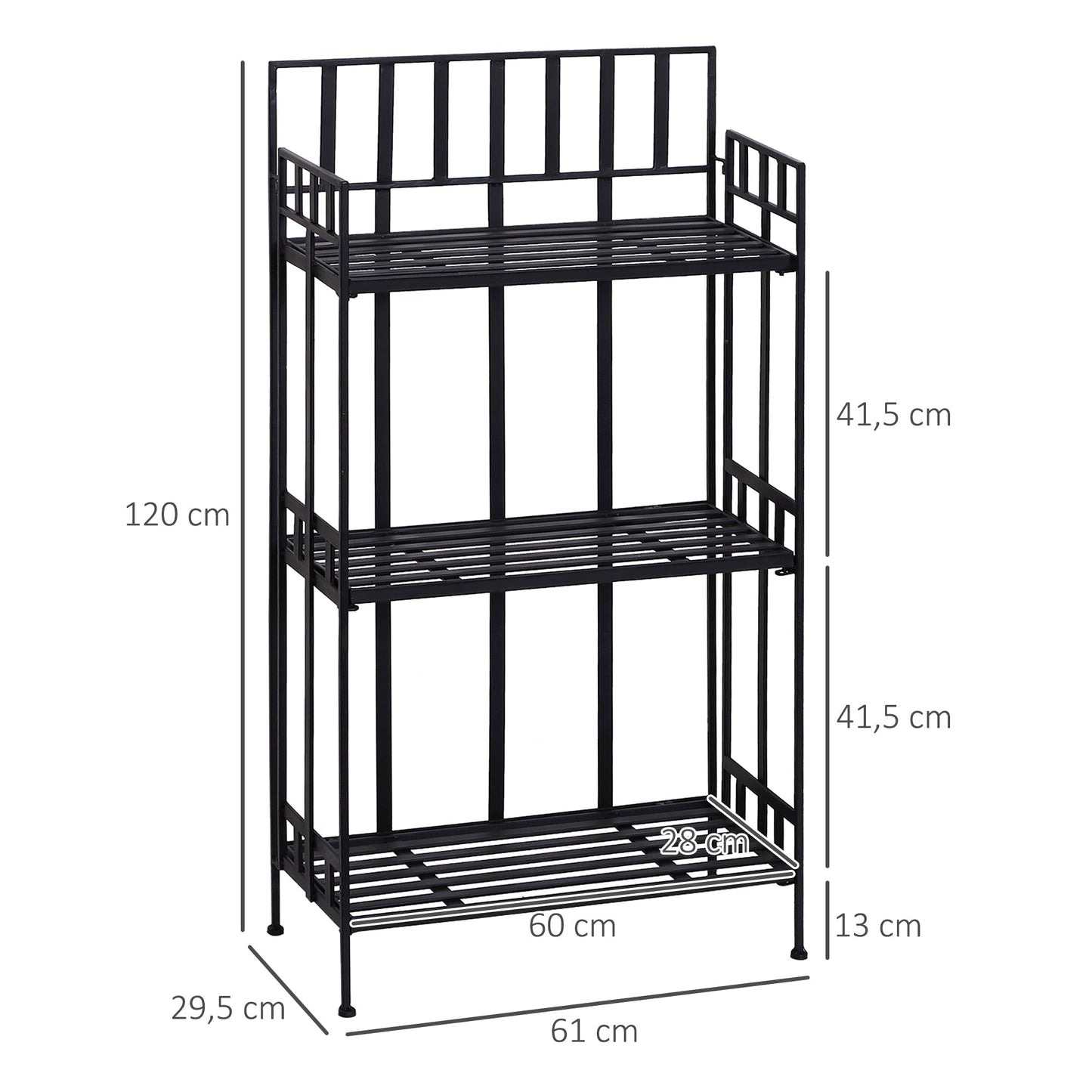 Outsunny Portable 3-Tier Plant Stand 61Lx29.5Wx120H cm Metal-Black