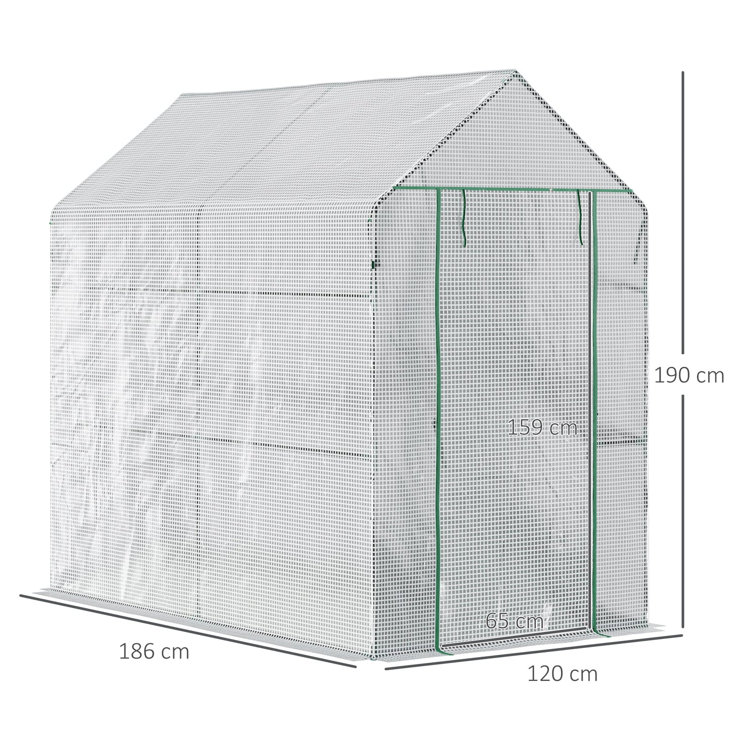 Walk in Garden Greenhouse with Shelves Polytunnel Steeple Grow House 186L x 120W 190H cm White