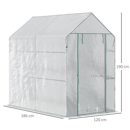 Walk in Garden Greenhouse with Shelves Polytunnel Steeple Grow House 186L x 120W 190H cm White