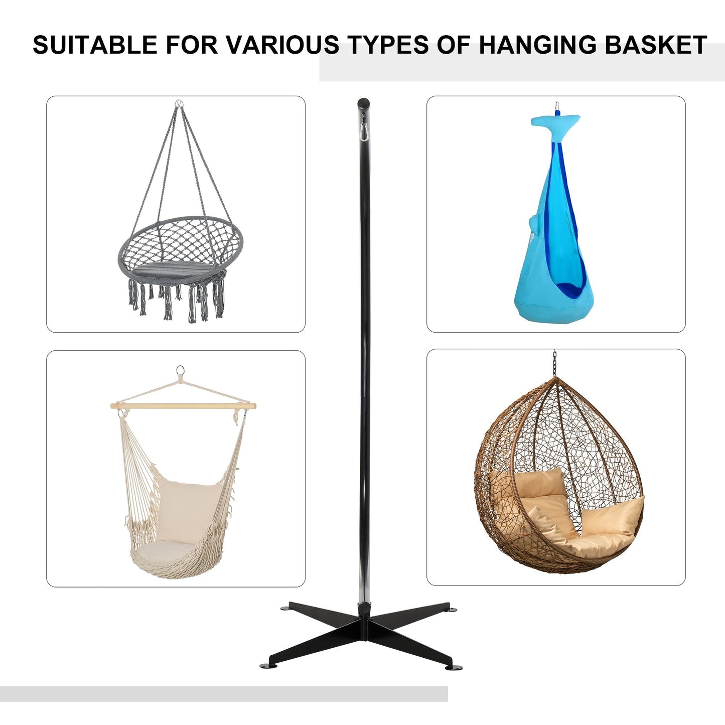 Hanging Hammock Stand Hammock Chair Stand C Stand Steel Heavy Duty Stand for Hanging Hammock Air Porch Swing Chair Indoor Outdoor Only Construction