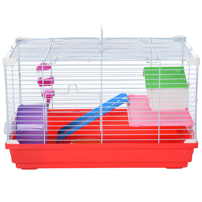 PawHut Portable 2 Storey Hamster Cage Small Pet Animal Cage Double Layers w/ Exercise Wheel Water Bottle Dishes