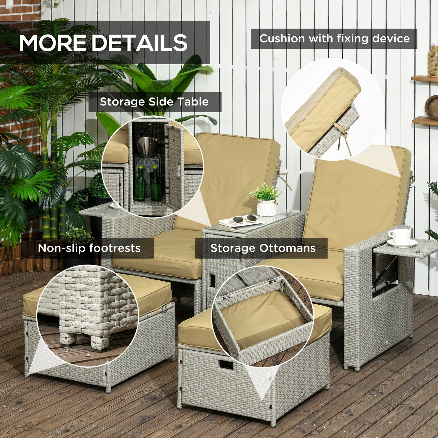 5-Piece PE Rattan Sun Lounger