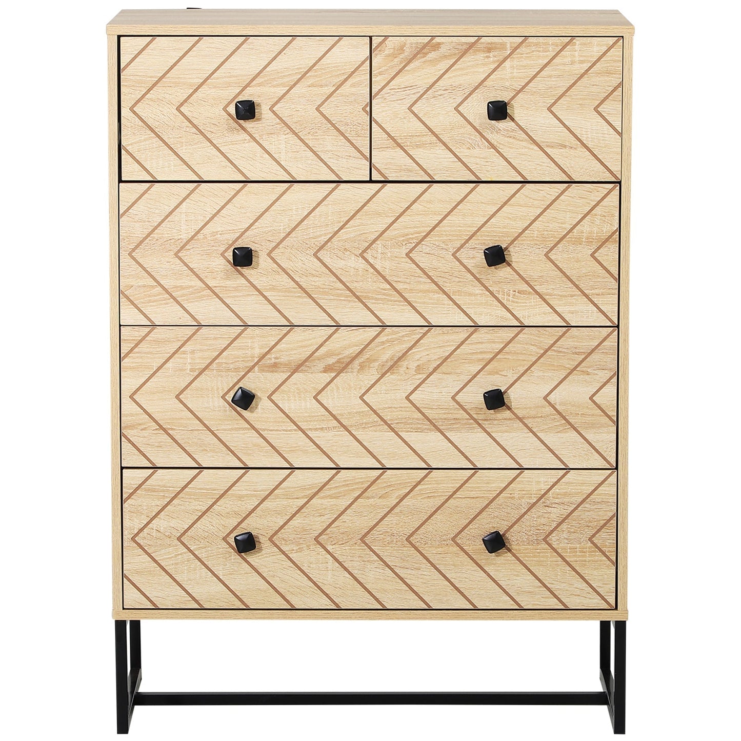 Chest Of 5 Drawers Storage Unit Zig Zag Design w/ Black Metal Handles