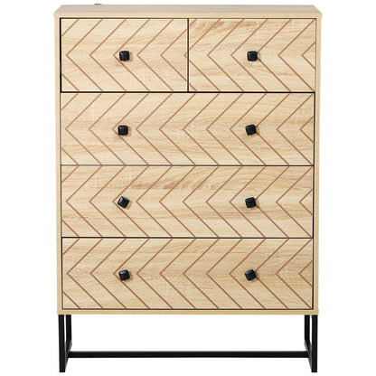 Chest Of 5 Drawers Storage Unit Zig Zag Design w/ Black Metal Handles