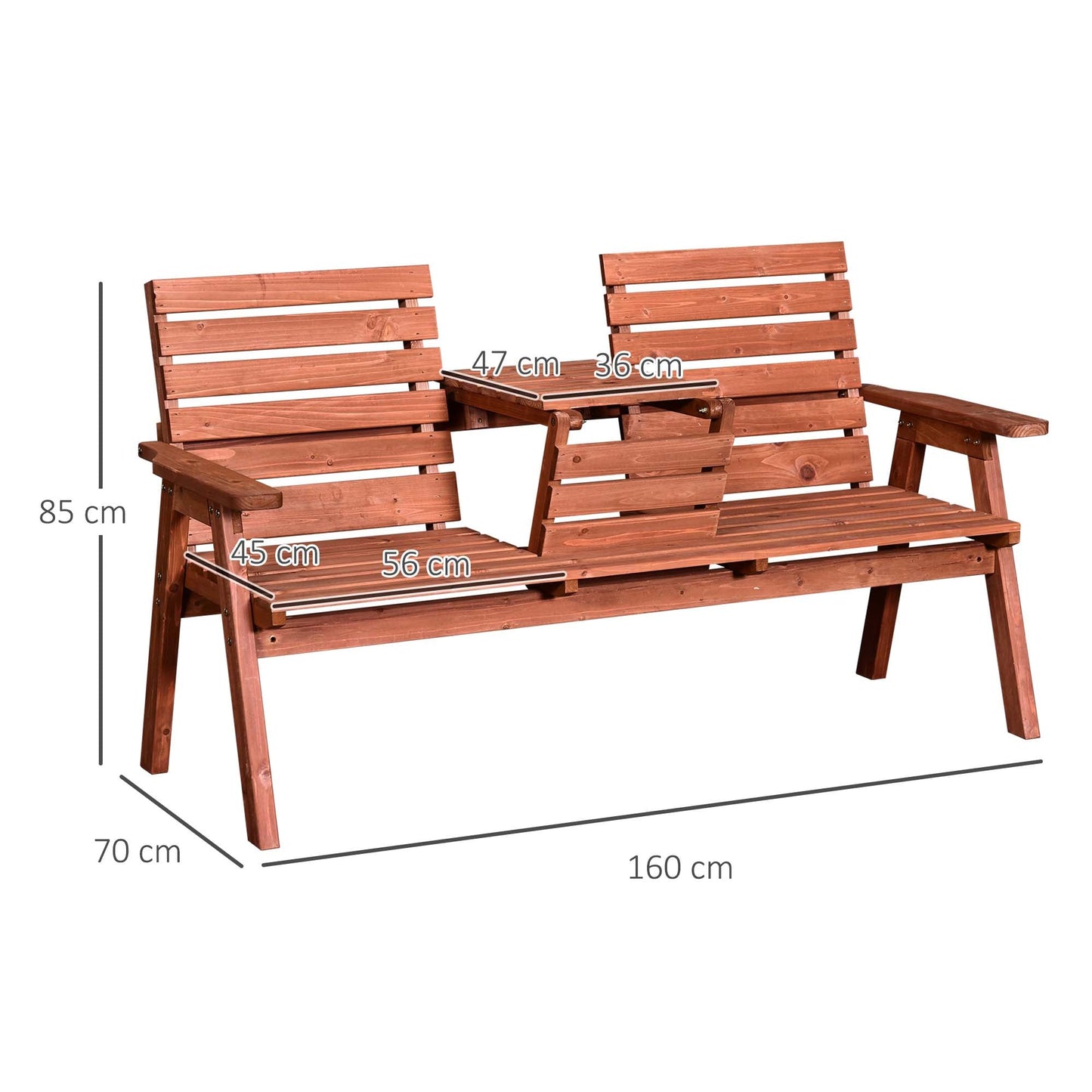 Outsunny Fir Wood Convertible 2 to 3 Seater Outdoor Garden Bench Wood Tone