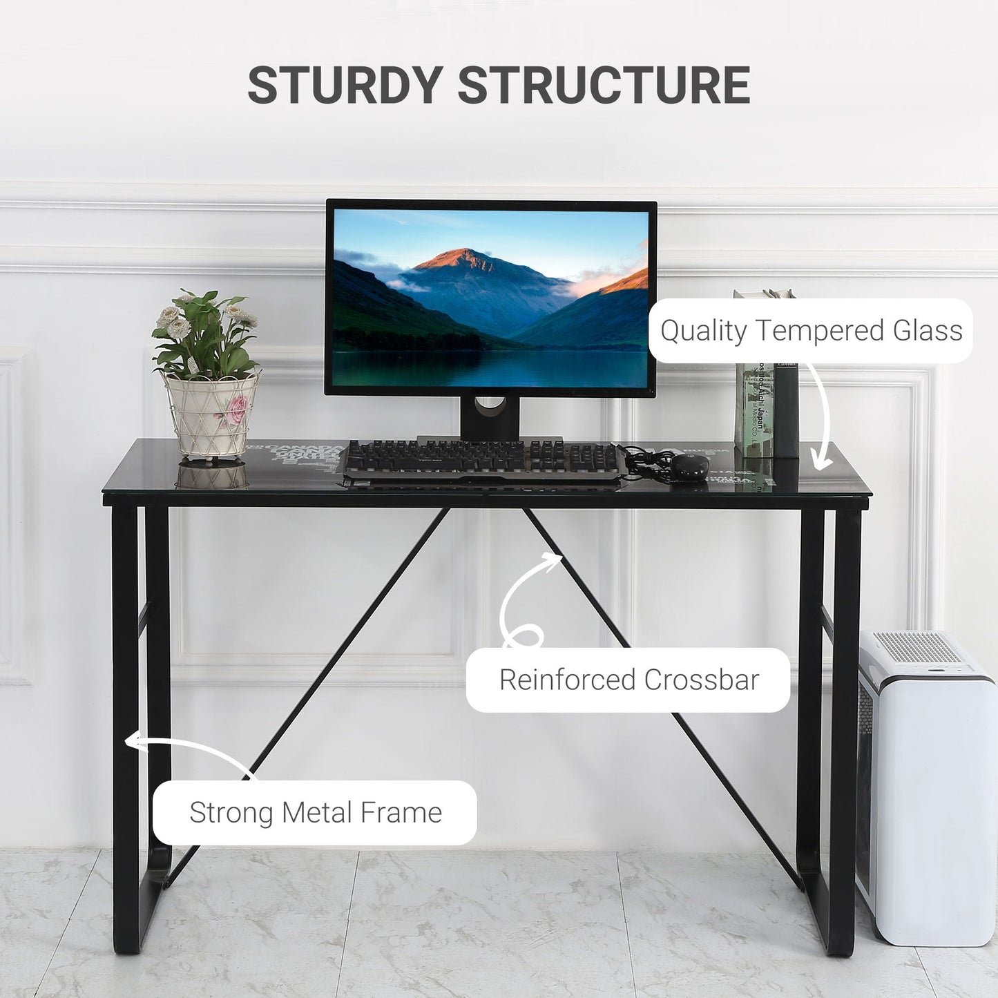 Tempered Glass Top Writing Desk With World Map Printing