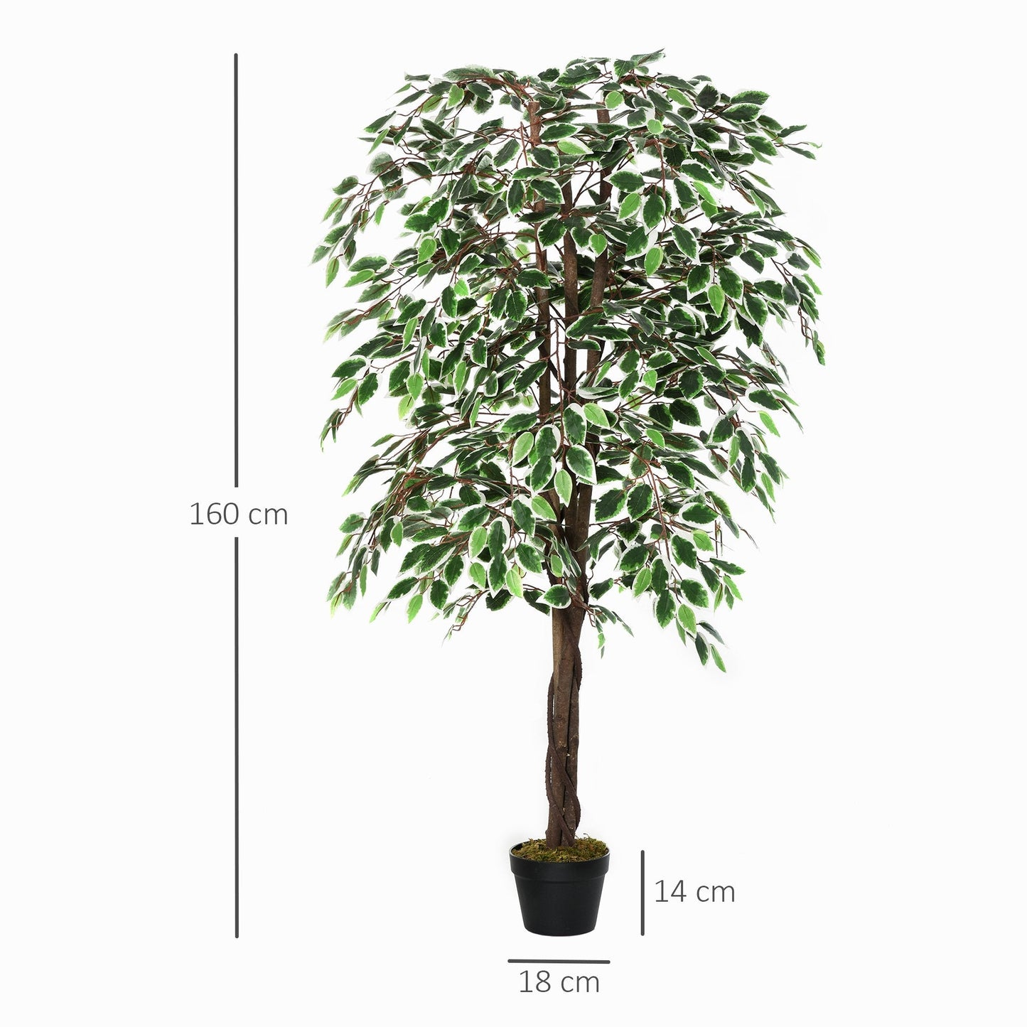 Outsunny 160cm/5.2Ft Artificial Ficus Silk Tree With Nursery Pot Decorative Fake Plant For Indoor Outdoor Dcor