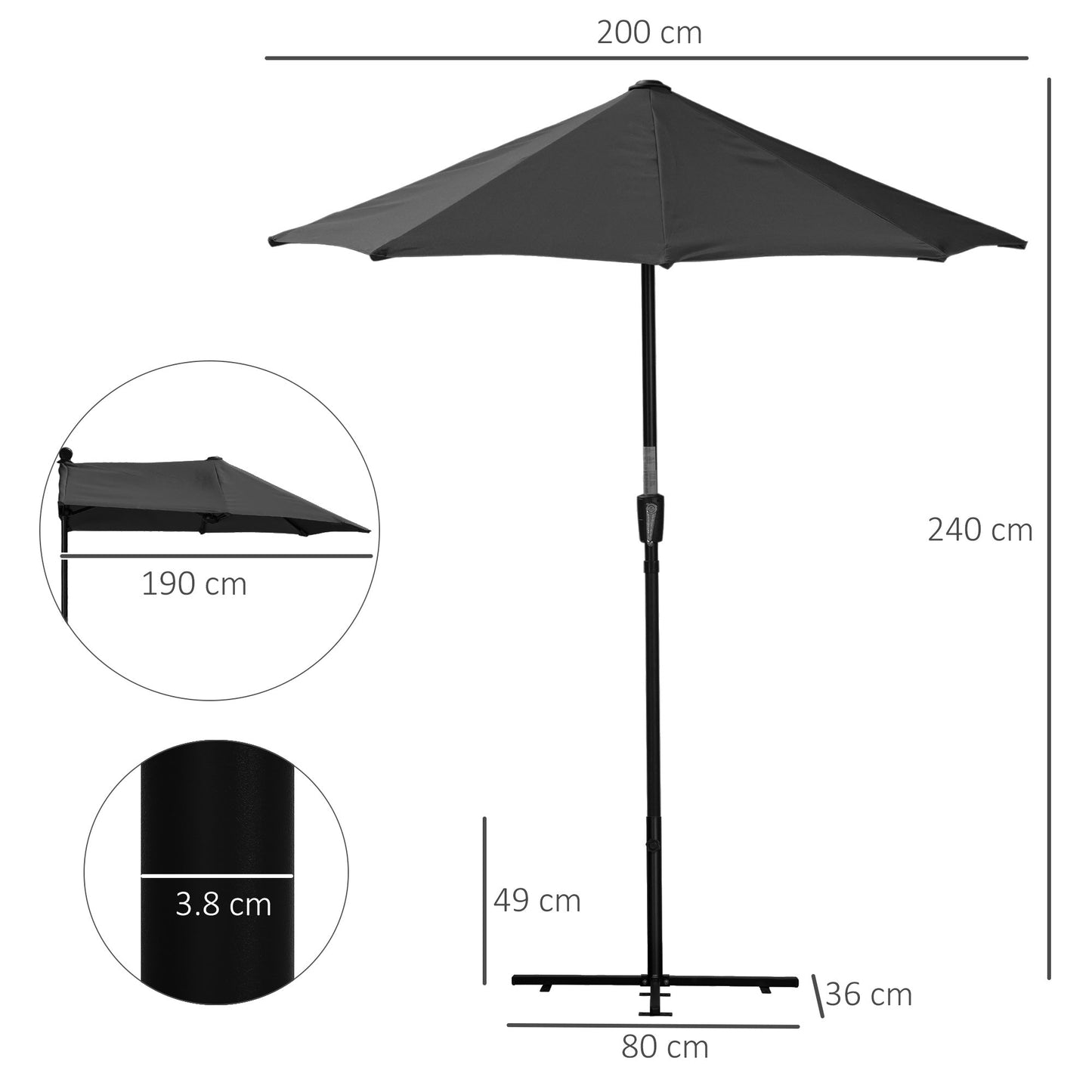 2m Half-Cut Garden Parasol