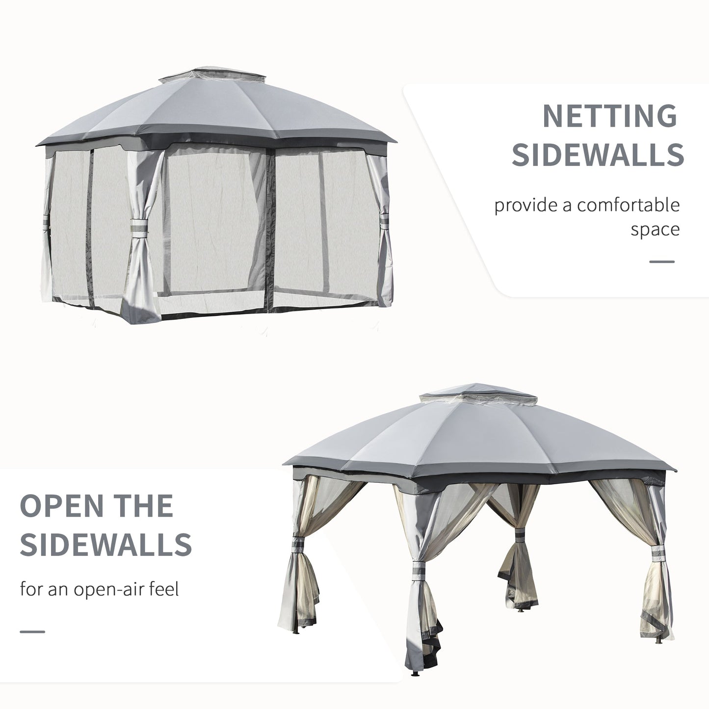 3.7 x 3M Metal Gazebo Canopy Party Tent Garden Patio Shelter with Netting Sidewalls & Double Tiered Roof