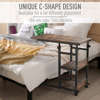 C-Shaped Side Table Industrial Mobile Rolling End Desk with 3-Tier Storage Shelving