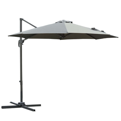 3M Offset Parasol Cantilever Hanging Umbrella 360° Rotation w/ Base Dark Grey