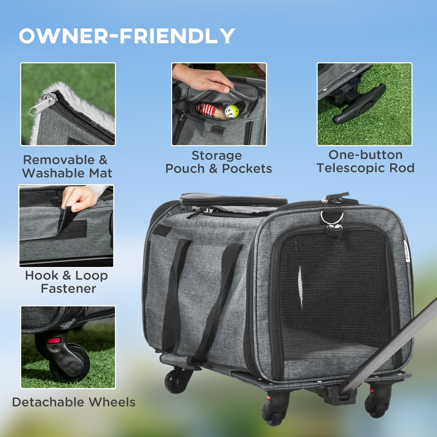 PawHut 4 in 1 Pet Carrier On Wheels for Cats