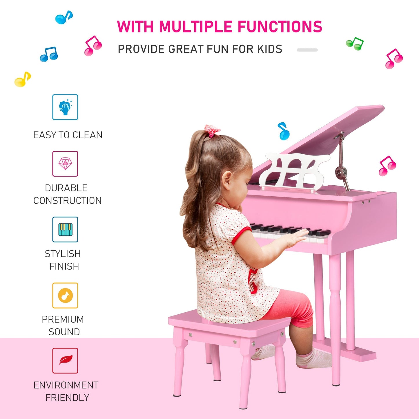 Homcom 30 Keys Mini Kids Piano For Child With Music Stand And Bench Best Gifts Toy