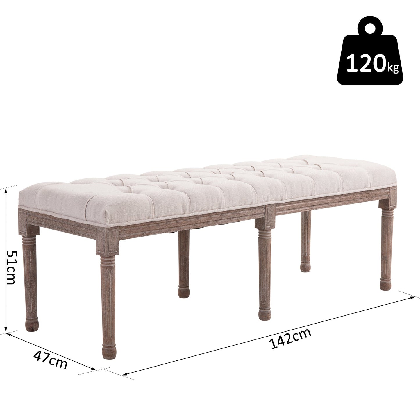 Homcom Longline Vintage Ottoman Bench With Wooden Frame