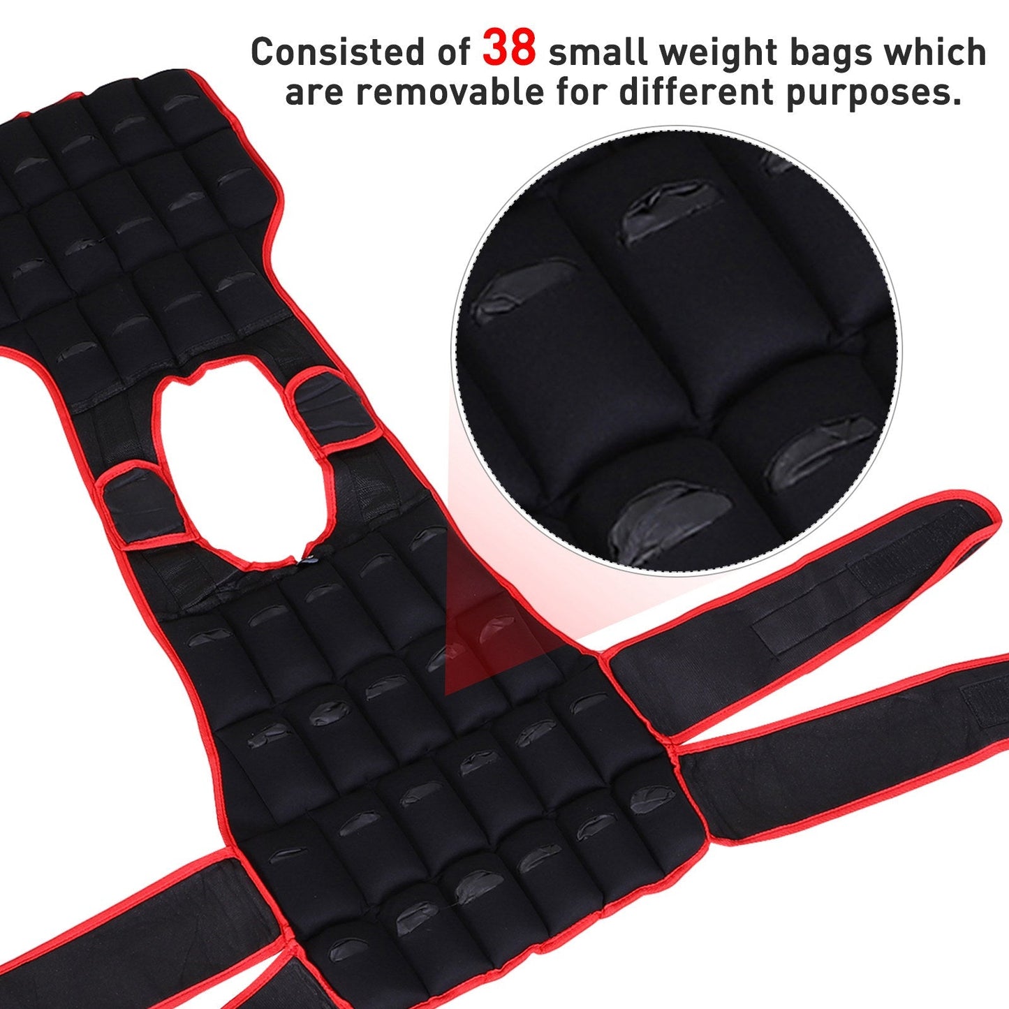 10kg Adjustable Exercise Workout Metal Sand Weight Vest Black/Red