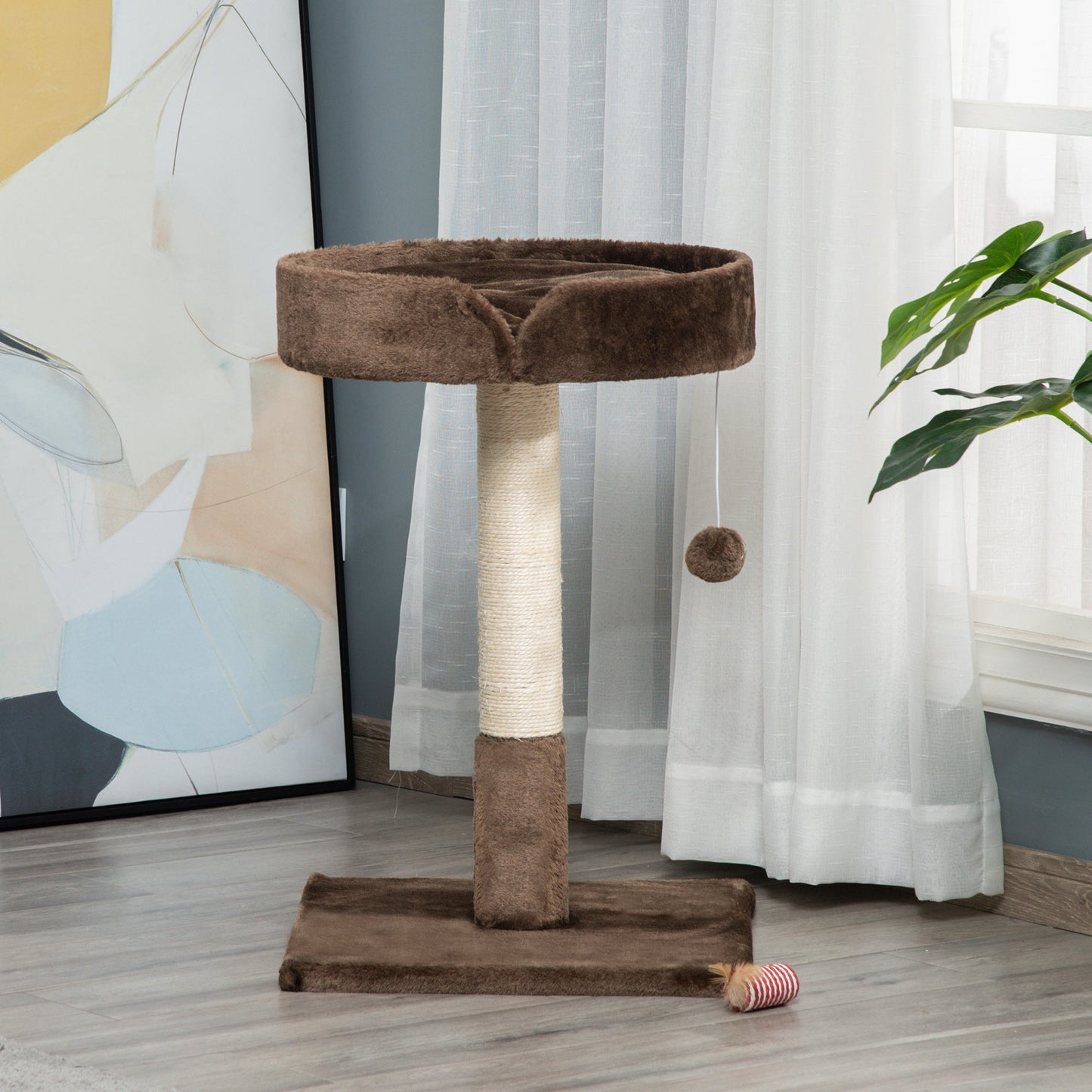 PawHut Small Cat Tree for Indoor Cats with Sisal Scratching Post Kitten Bed Cushion Ball Toy