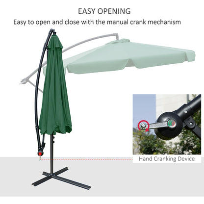 Outsunny 2.7M Garden Banana Parasol Cantilever Umbrella With Crank Handle And Cross Base For Outdoor