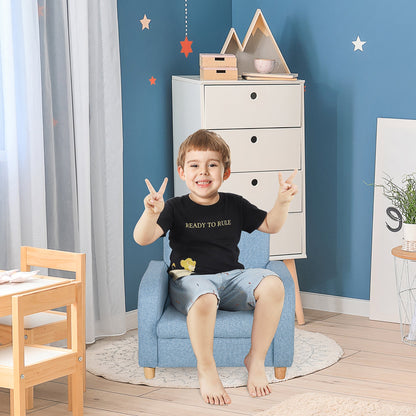 Kids Children Armchair Mini Sofa Wood Frame Anti-Slip Legs High Back Bedroom Playroom Furniture Blue