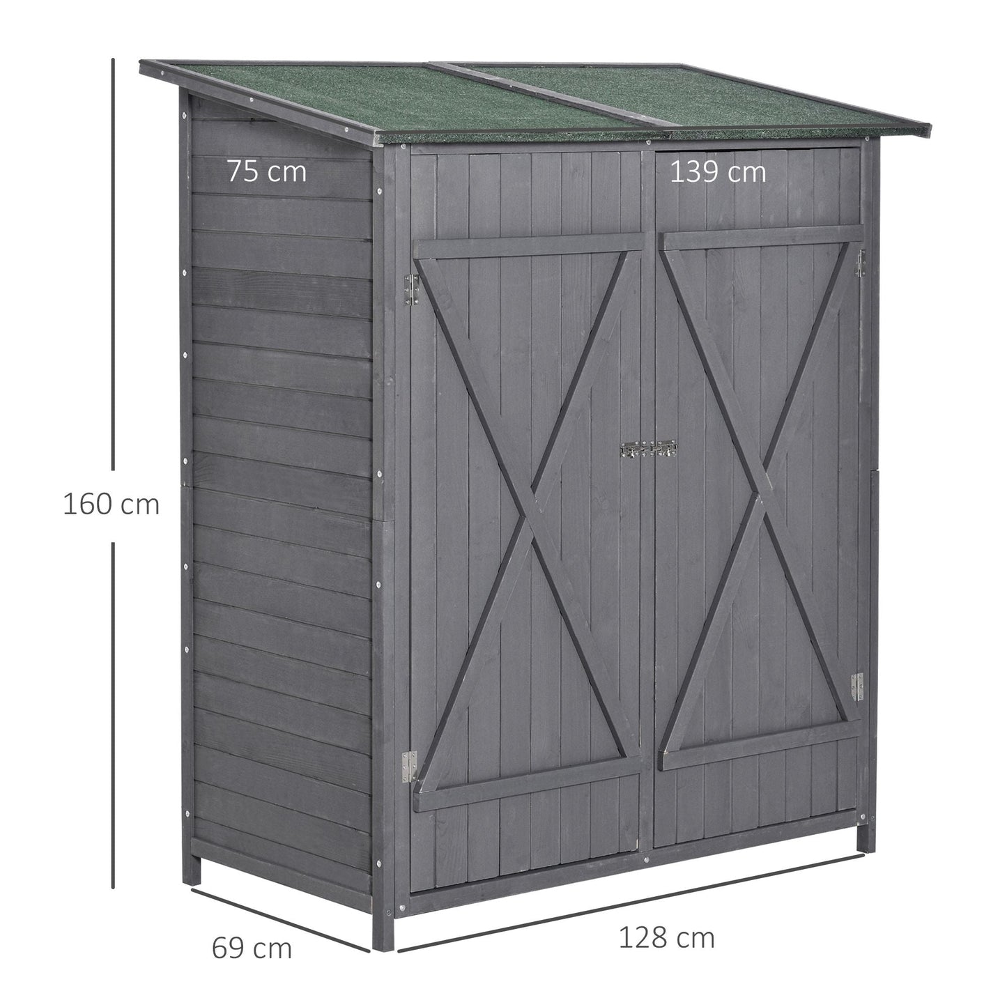 Fortress 160cm Double Door Pent Garden Store Lockable Fir Wood Grey by Steadfast