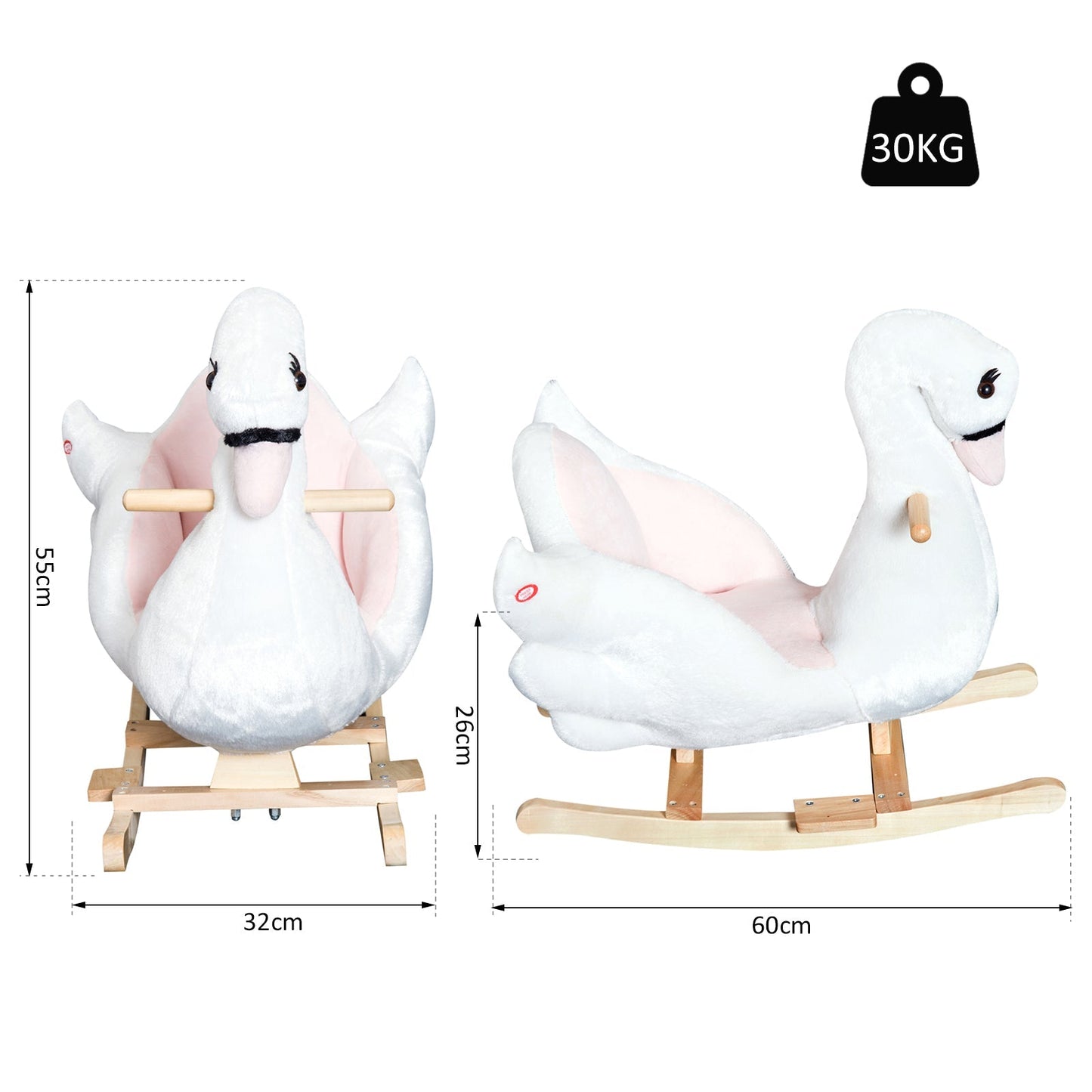 Swan Ride On Rocking Horse With Safety Seat 18+ Months White & Pink by Aosom